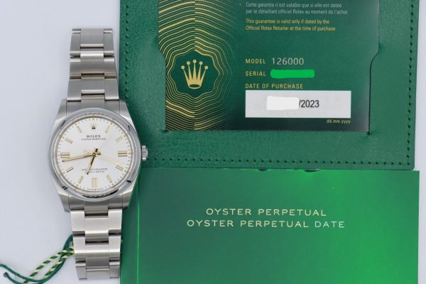 Rolex Oyster Perpetual 126000 Silver Index Dial Stainless Steel 36mm Box & Papers - Image 9