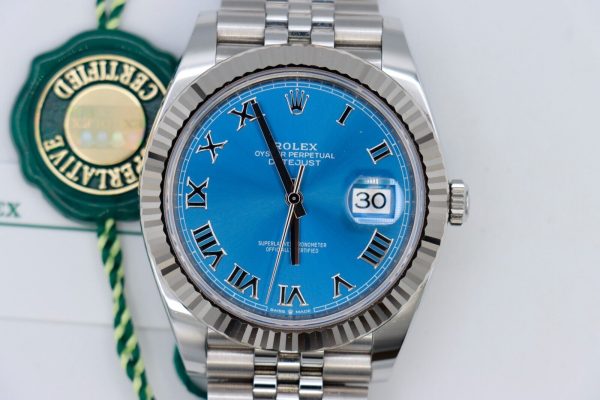 Rolex Datejust 41 126334 Blue Azure Roman Dial Jubilee Band Box & Papers