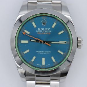 Rolex Milgauss 116400GV Z-Blue Dial Oyster Band 40mm Green Crystal Smooth Bezel