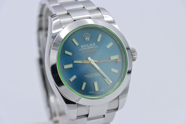 Rolex Milgauss 116400GV Z-Blue Dial Oyster Band 40mm Green Crystal Smooth Bezel - Image 9