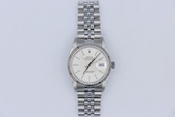 Rolex Datejust 16014 Silver Stick Dial Fluted Bezel Jubilee Band 36mm Circa 1985 - Image 2