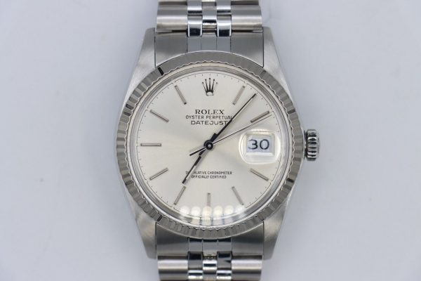 Rolex Datejust 16014 Silver Stick Dial Jubilee Band 36mm Fluted Bezel Circa 1985