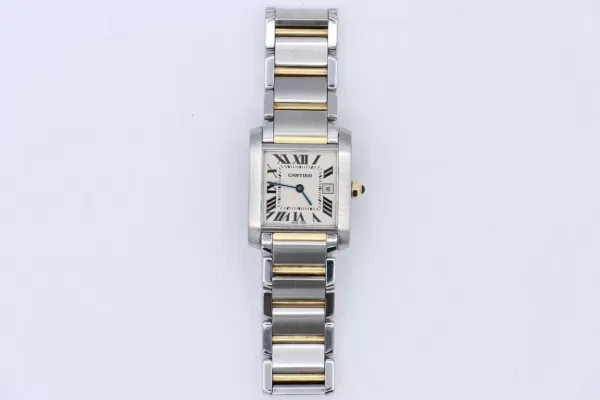 Cartier Tank Francaise 2384 White Roman Dial Two-Tone Quartz 20mm Ladies Size - Image 2