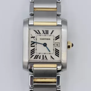 Cartier Tank Francaise 2384 White Roman Dial Two-Tone Quartz 20mm Ladies Size