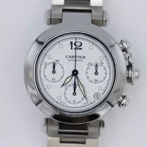 Cartier Pasha C 2412 Chronograph White Dial Stainless Steel 36mm Automatic