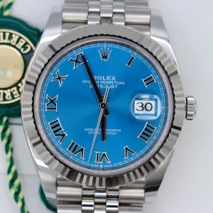 Rolex Datejust 41 126334 Blue Azure Roman Dial Jubilee Band Box & Papers