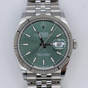 Rolex Datejust 126234 Mint Green Dial Jubilee Band 36mm Box & Papers Year 2024