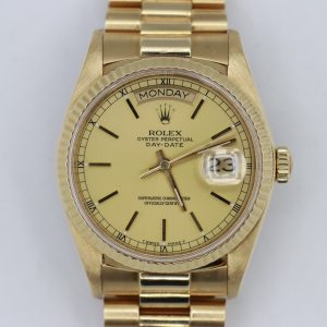 Rolex Day-Date 18038 Champagne Stick Dial 18K President 36mm Circa 1988