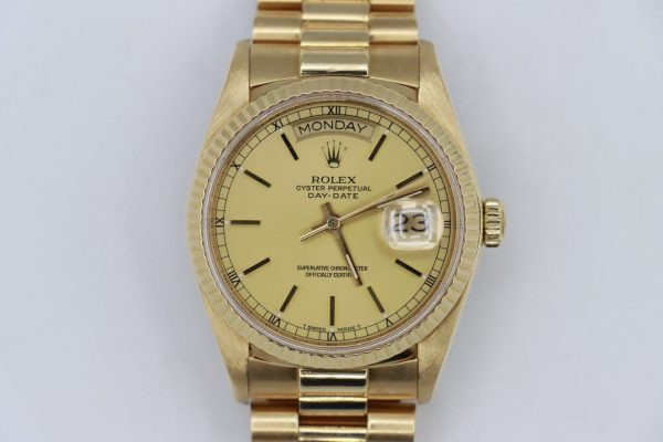 Rolex Day-Date 18038 Champagne Stick Dial 18K President 36mm Circa 1988