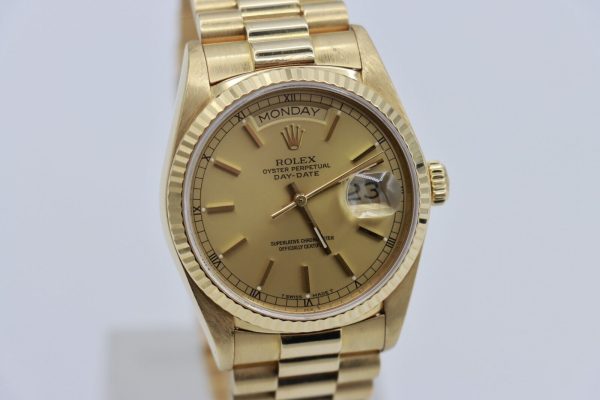 Rolex Day-Date 18038 Champagne Stick Dial 18K President Band 36mm Circa 1988 - Image 9