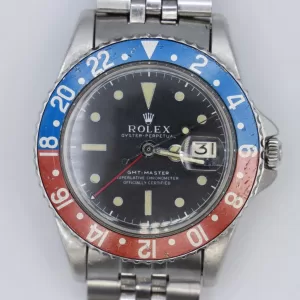 Vintage Rolex GMT-Master 1675 Pepsi Matte Black Dial Jubilee Oval Band Circa 1963