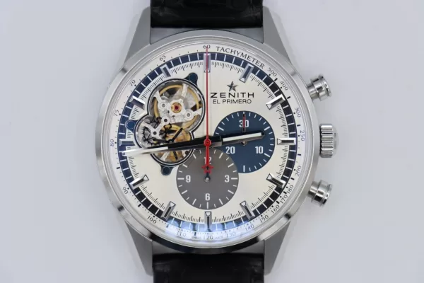 Zenith El Primero 03.2040.4061 Silver Stick Dial Black Leather Strap Box & Papers