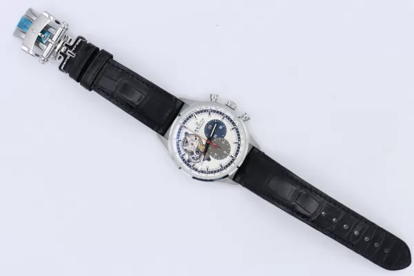 Zenith El Primero 03.2040.4061 Silver Stick Dial Black Leather Strap Box & Papers - Image 2